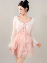 優雅な花房デザインの水着【フランス風・可愛いケーキスカート・体型カバー】