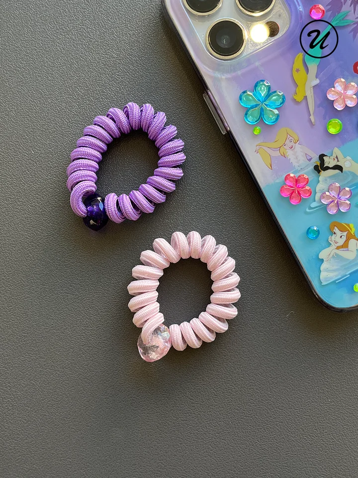 高弾力の無痕デザイン！カラフルな螺旋型ヘアゴム【馬尾用・ドパミン色】