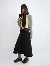 二重デザインのカラー切替ボタンカーディガン（セットアップ対応）