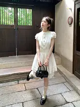 パンデラの願い！甘美なパフスリーブワンピース【女性用・白・スリムフィット】
