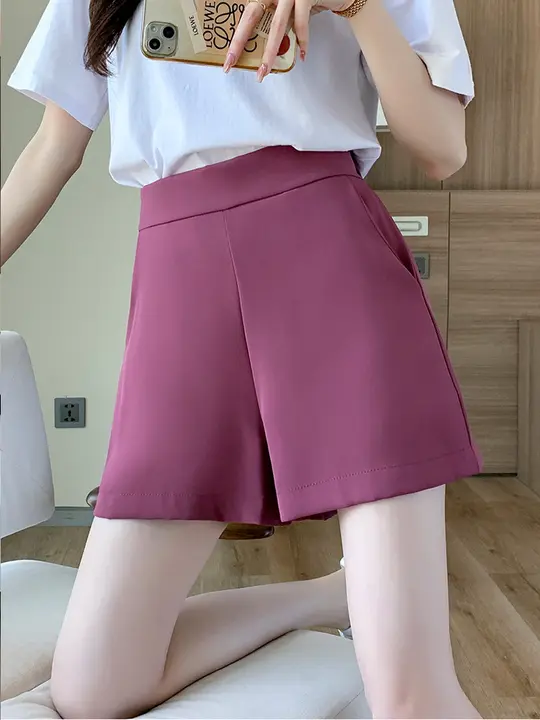 涼感素材のハイウエストショートパンツ【ワイドレッグ・ゆったりシルエット・夏用】