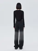 ヴィンテージ風ウォッシュ加工のハイウエストワイドパンツ【コットン製・ブラック＆グレー・秋用】（セットアップ対応）
