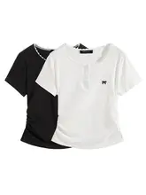 レディース 夏用レースリボン付きフィットTシャツ【ウエストシェイプ・短丈】