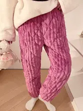 火龍果色の三層キルティング女性用冬用パジャマパンツ【サンゴフリース・裏起毛・家でのに最適】