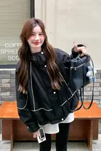 ブラック工装パーカー【厚手・ショート丈・女性用】