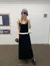 高腰カーゴスカート【黒・Aライン・スリット・夏用・レディース】