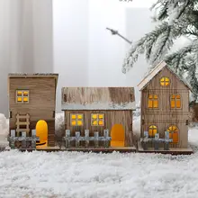 温かみのある木製のクリスマス照明付きミニハウス【北欧風・インテリア装飾】