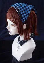 ハンドメイド三角巾ヘアバンド【黒青チェック・サブカルチャー・ユニセックス】