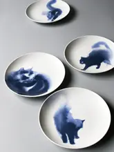 水彩画の猫のデザイン掛け皿【カフェ装飾・壁面用】