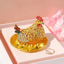 合金製の置物 母鶏が卵を抱えるジュエリーボックス【エナメル加工・インテリア装飾用】
