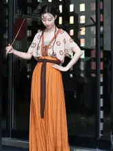 美しい刺繍入り唐式上衣【春夏用・半袖・オリジナルデザイン】とスリムシルエットのスカート（セットアップ対応）