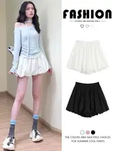 爽やかで可愛いデザイン！ハイウエストフレアスカートパンツ【ホワイト・スリム効果・夏用】（セットアップ対応）