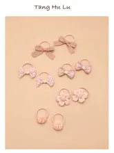 子供用リボンヘアゴム【ドット模様・髪を傷めない材質・飾りつき】