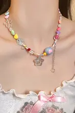 カラフルな星とハートのネックレス【女性用・夏向け・デザインロックコネックチェーン】