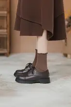本革製 レディース 厚底ローファー【丸トゥ・ブラウン・レトロ・英倫スタイル】