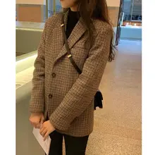 秋冬用 ヴィンテージ風 千鳥格子のゆったり毛織りジャケット【シンプル・スリム効果あり】