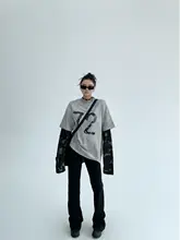 長袖Tシャツ レディース フェイクレイヤード アメカジ ヴィンテージ加工 ルーズ 春物 カップル トップス