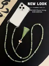 おしゃれなネックストラップ付き スマホ用腕帯【斜め掛け・ビーズチェーンデザイン・防落下機能】