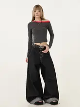 デニムパンツ レディース アメカジ ヴィンテージ バギー ワイド ストレート ダメージ加工 マルチポケット フロントボタン ルーズ 「Remedie」