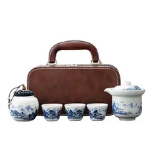 旅行用 茶器セット【老陶泥・手描き青花・ポータブル・急須と三つの茶杯含む】（セットアップ対応）