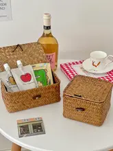 インス風 日本式デスク収納ボックス【手作り編み・フタ付き・雑貨収納】