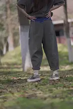 大きなポケット付き 秋用リネンコットン混合カジュアルパンツ【ディスプレイデザイン・レディース】