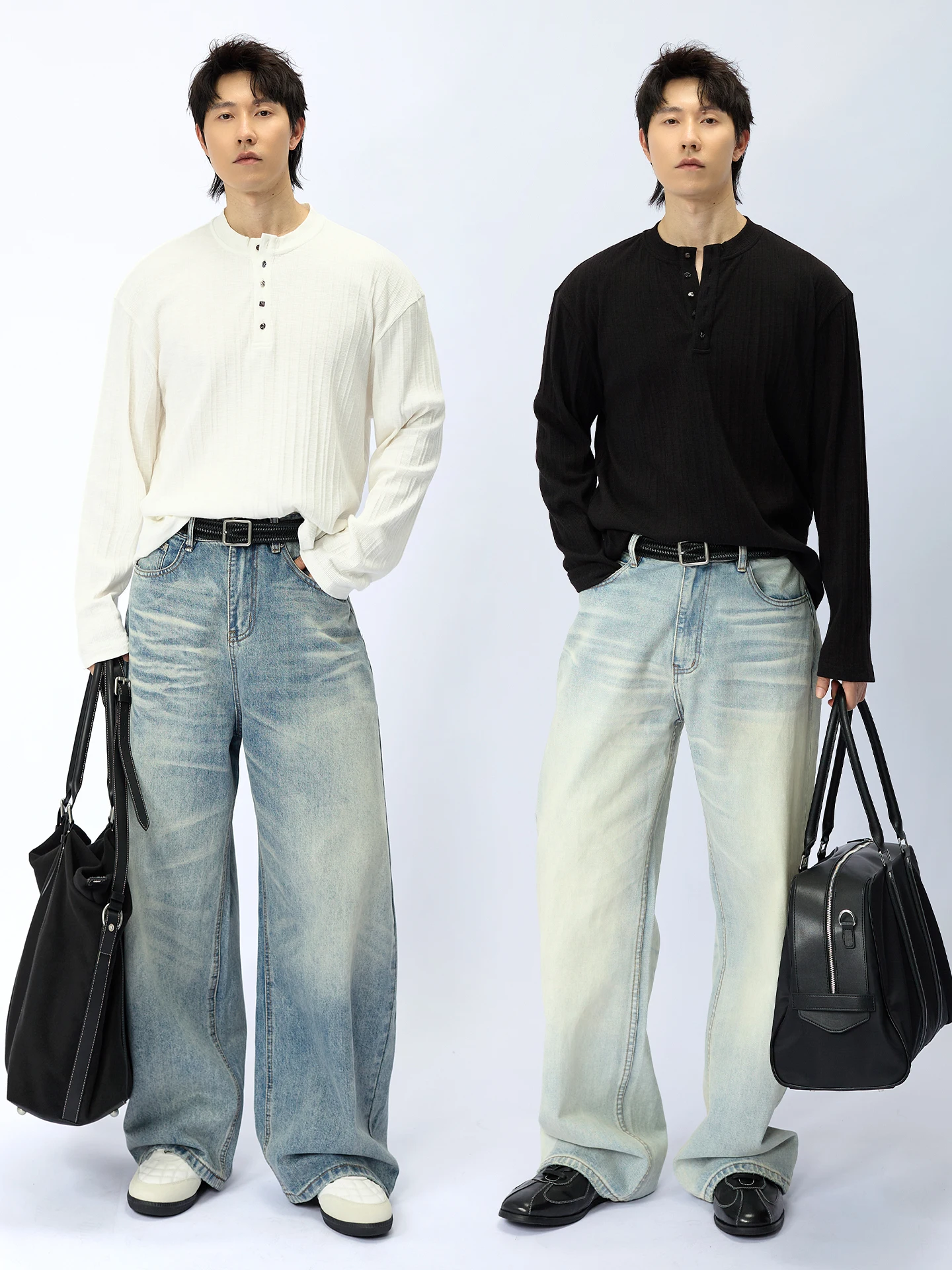 160cm メンズファッションで選ぶ高級ボタン付きヘンリーネック長袖Tシャツの実用性と着心地
