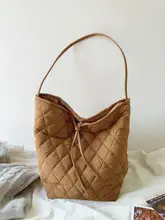 秋冬用レトロダイヤモンドキルティングバッグ【大容量・バケツ型・トートバッグ・女性用】