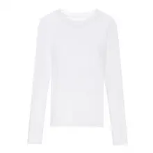 微透け加工の丸首白色長袖Tシャツ【UVカット・秋冬用・スリムフィット】