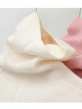 グレー 高ネック ニットI型セーター【ウール混・長袖・フィットデザイン】