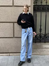 アメリカン風レトロデザインのクリーンフィット短丈ラウンドネックニットセーター【メンズ・潮流】