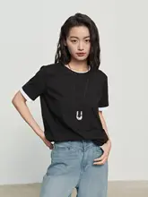 CMORE 夏用 コットン混合 短袖Tシャツ【ラウンドネック・重ね着風・ゆったりシルエット】