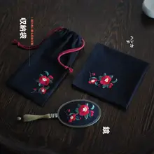 山茶花刺繍DIY手作りキット【純綿ハンカチ・携帯ミラー・巾着袋・国風デザイン・新年ギフト】（セットアップ対応）