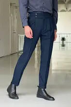 腰分割デザインのビジネスパンツ【ナポリシルエット・大人カジュアル】