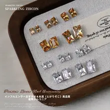 香槟色の長方形ストーンネイルアート用ジルコニア装飾【透け感のあるホワイトミラード・ユニークな形状】