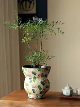 高級感あるアート彩色陶器の花器【中華風・観葉植物用・リビングインテリア】