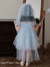 ヘアクリップ キッズ ガールズ ティアラ チュール ラメ ブルー バースデー 夏