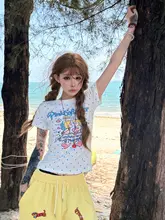 Tシャツ レディース 半袖 水玉 キューピッド柄 正肩 すっきりシルエット 夏 甘辛MIX「SIXMINU」