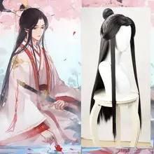 舞台用 中分スタイルの古風コスプレウィッグ【男性用・黒色・華やかなデザイン】