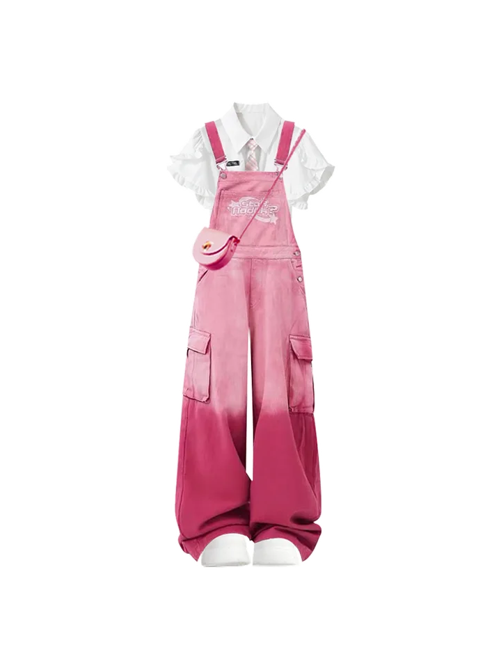 夏のカジュアルコーディネート！サロペット風ビデオストラップパンツ【したデザイン・女性用】（セットアップ対応）