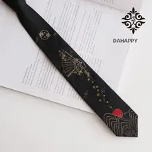 極上の柔らかさ！黒金色JKDKネクタイ風扇子【桜デザイン・成人祝い】