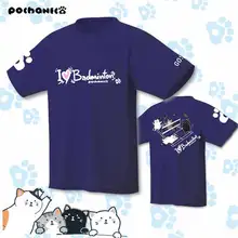 日本猫デザインの短袖速乾バドミントンシャツ