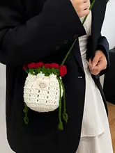編み込みバッグ レディース ミニバケットバッグ ローズモチーフ 夏 リゾート