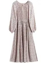 フラワープリントのレディースロングドレス【ウエストシェイプ・シフォン・春秋向け】（セットアップ対応）