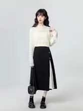 レースデザインのハイネック長袖トップス【体型カバー・秋冬用】