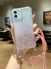 調節可能なショルダーストラップ付きiPhoneケース【iphone12pro max・防衝撃・スパンコールデザイン・斜め 掛け対応】