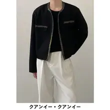ジャケット メンズ ノーカラー ツイード風 金糸テープ ショート デザイン性 上品 春