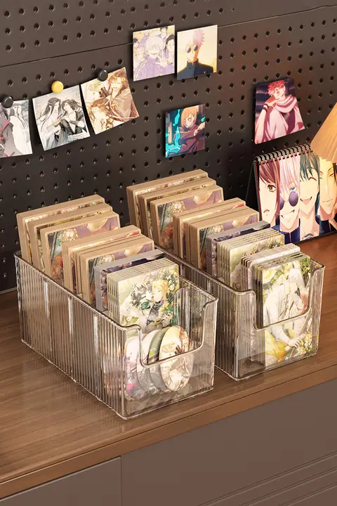 アクリル透明仕切り付きカードスタンド【デスク用・収納ボックス・色紙展示】