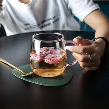 ガラスカップ 茶碗 女性 オフィス 耐熱 透明 ハンドル付き 蓋付き