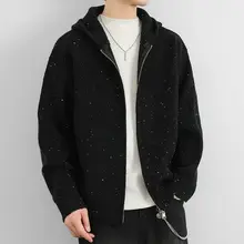 星柄ニットカーディガン【メンズ・春秋用・フード付き・ゆったりサイズ】